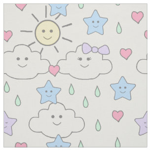 Sun Clouds Star Raindrops Stoff