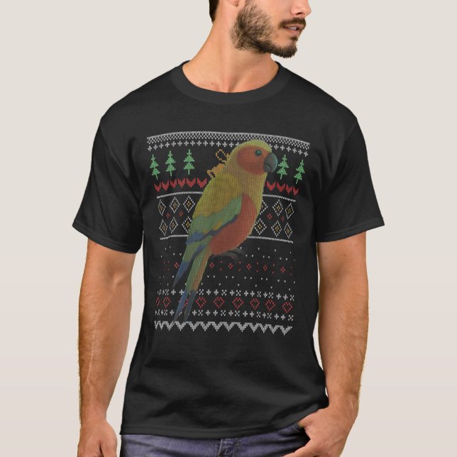 Sun Conure Parrot Bird Ugly Christmas Pattern X-Ma T-Shirt (Vorderseite)