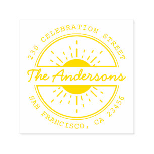 Sun & Custom Familienname Runde Rücksendeadresse Permastempel