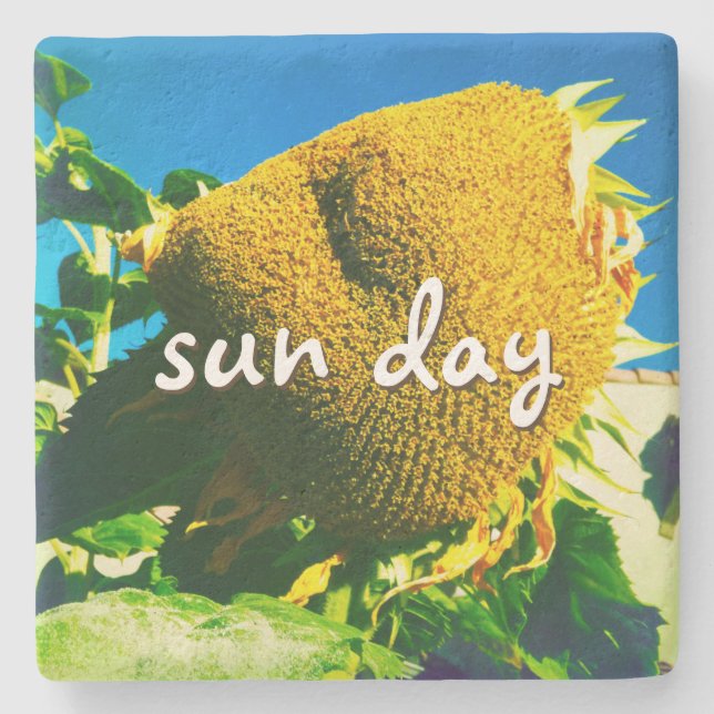 Sun Day Quoting Skript Gelbe Sonnenblumen Foto Steinuntersetzer (Vorderseite)