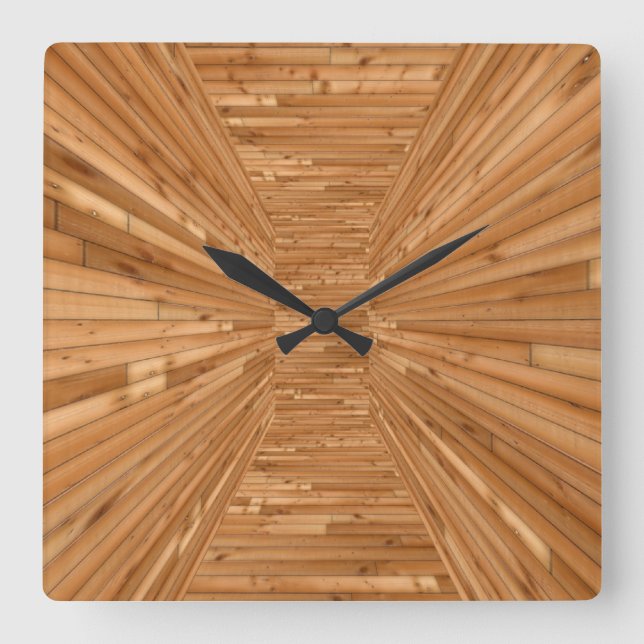 Sun Deck - Wooden Boxed In Illusion Quadratische Wanduhr (Vorderseite)