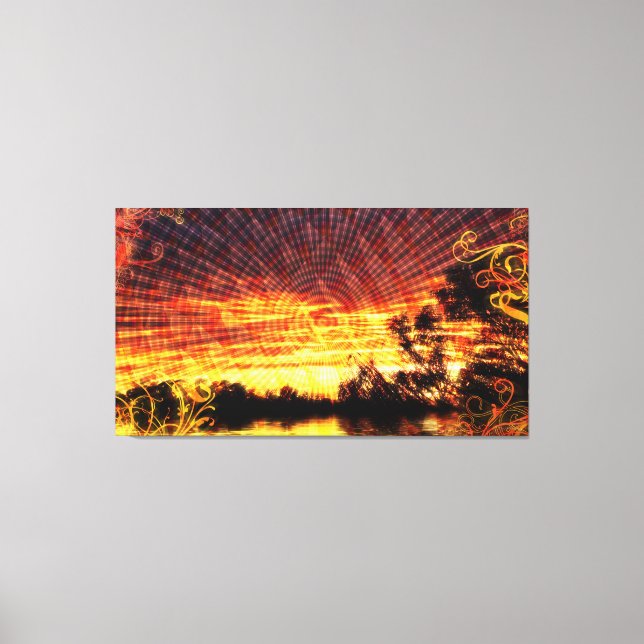 Sun Deco Sunset Fantasy Art Wrapped Canvas Leinwanddruck (Vorderseite)