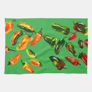 Sun-Drenched Peppers on Bright Green Kitchen Towel Geschirrtuch