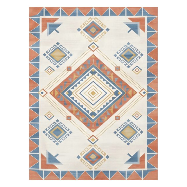 Sun-Drenched Terracotta and Blue Desert Kilim Tischdecke (Vorderseite)