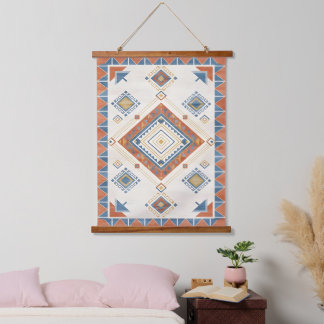 Sun-Drenched Terracotta and Blue Desert Kilim Wandteppich Mit Holzrahmen