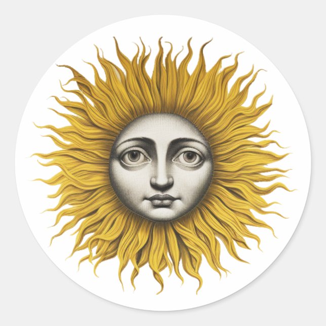 Sun Fornasetti Style Runder Aufkleber (Vorderseite)