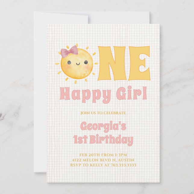 Sun Girl 1. Geburtstag Einladung (Vorderseite)