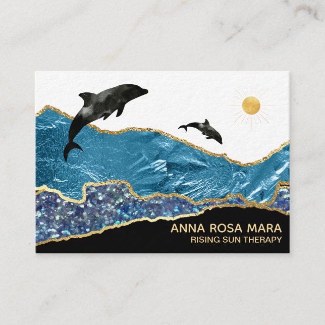 *~* Sun Glam Beach Delphine Gold Glitzer Aquamarin Visitenkarte (Vorderseite)