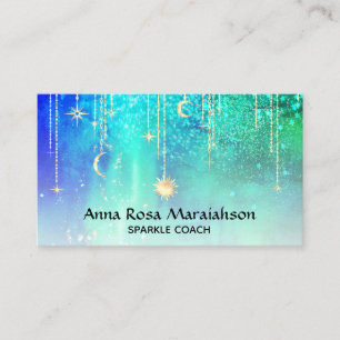 *~* Sun Gold Stars Sparkle Moon Celestial Blue Visitenkarte
