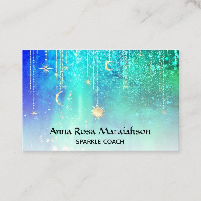 *~* Sun Gold Stars Sparkle Moon Celestie Regenboge Visitenkarte (Vorderseite)