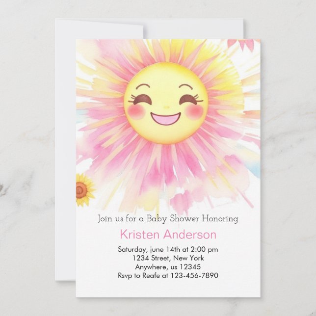 Sun-Kiss ein wenig Ray of Sunshine Girl Baby Showe Einladung (Vorderseite)