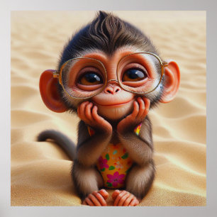Sun-Kissed Affen - Whimsical Beach Vacation Poster
