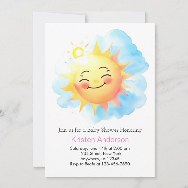 Sun-Kissed Blessings Sunshine Girl Babydusche Einladung (Vorderseite)