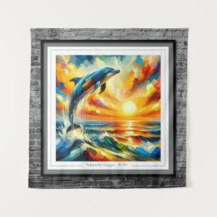 Sun Kissed Dolphin Leap Wandteppich