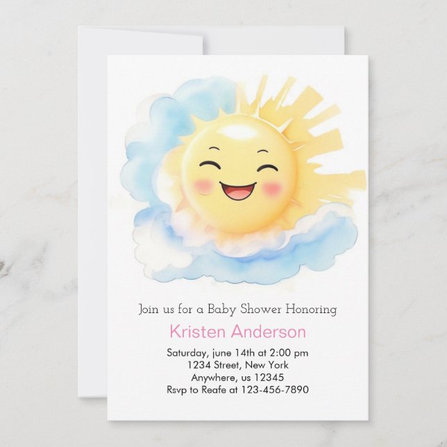 Sun-Kissed Happiness Girl Baby Shower Einladung (Vorderseite)
