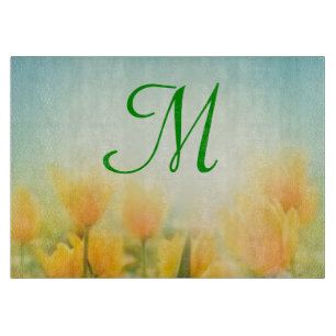 Sun Kissed Tulips Monogramm Glasschneidplatte Schneidebrett