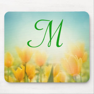 Sun Kissed Yellow Tulip Monogram Initial Mouse Pad Mousepad