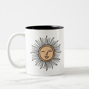 Sun Line Art Pillow Calm Earthy Ästhetik Zweifarbige Tasse