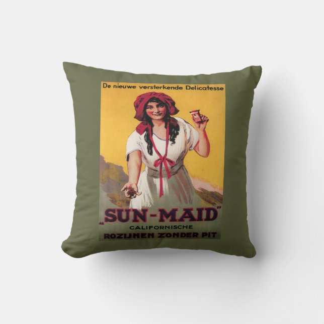 Sun-Mädchen Kalifornien-Rosinen-Plakat Kissen (Vorderseite)
