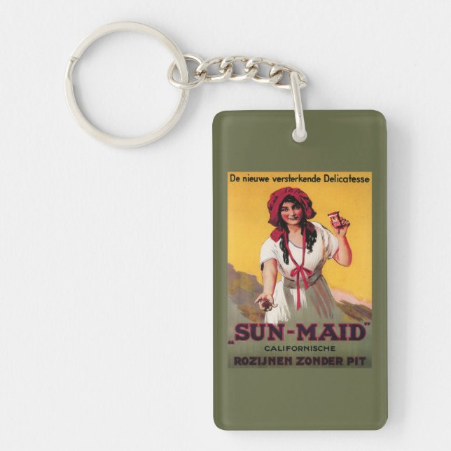 Sun-Mädchen Kalifornien-Rosinen-Plakat Schlüsselanhänger (Vorderseite)