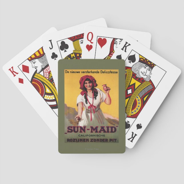 Sun-Mädchen Kalifornien-Rosinen-Plakat Spielkarten (Rückseite)
