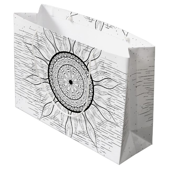 Sun Mandala 1 Große Geschenktüte (Rückseite Schrägansicht)