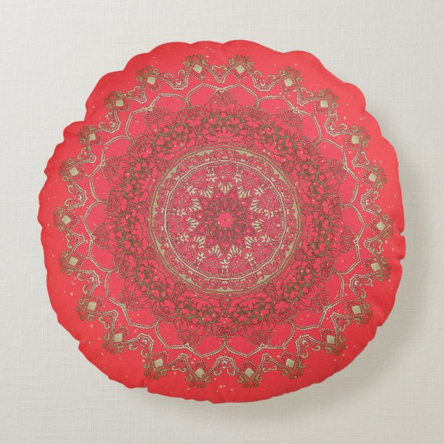 Sun Mandala - Pillow Rundes Kissen (Vorderseite)
