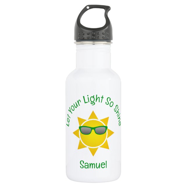 Sun mit grünen Shades Slogan und Name Edelstahlflasche (Vorderseite)