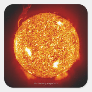 Sun mit Sonneneruptionen Quadratischer Aufkleber