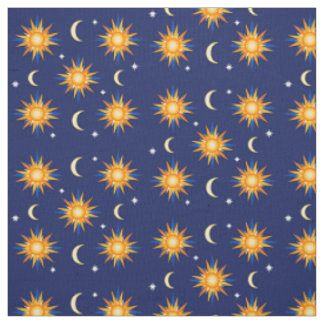 Sun-Mond-Sterne, die blaues Mitternachtsmaterial Stoff
