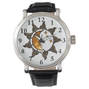 Sun-Mond und Stern-himmlische Deko-Uhr Armbanduhr