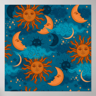 Sun Mond und Sterne Poster