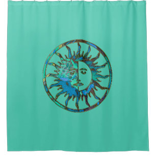 Sun & Moon - blau grün + Ihr Backgr. Ideen Duschvorhang