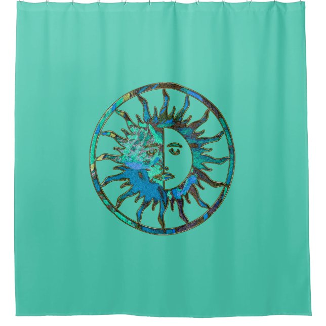 Sun & Moon - blau grün + Ihr Backgr. Ideen Duschvorhang (Vorderseite)