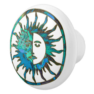 SUN & MOON blau grün + Ihr Hintergrund Keramikknauf
