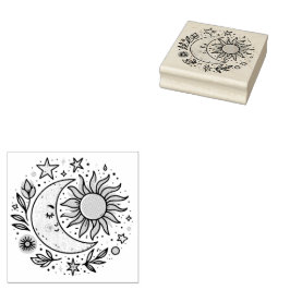Sun Moon Blumenrosa Gelb Zodiac Astrologisch Gummistempel
