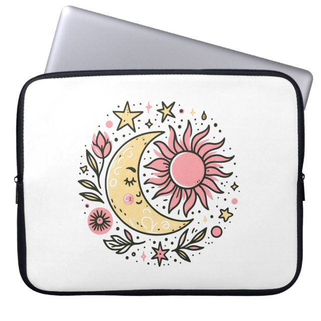 Sun Moon Blumenrosa Gelb Zodiac Astrologisch Laptopschutzhülle (Vorderseite)
