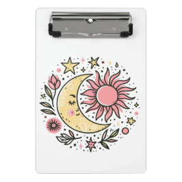 Sun Moon Blumenrosa Gelb Zodiac Astrologisch Mini Klemmbrett