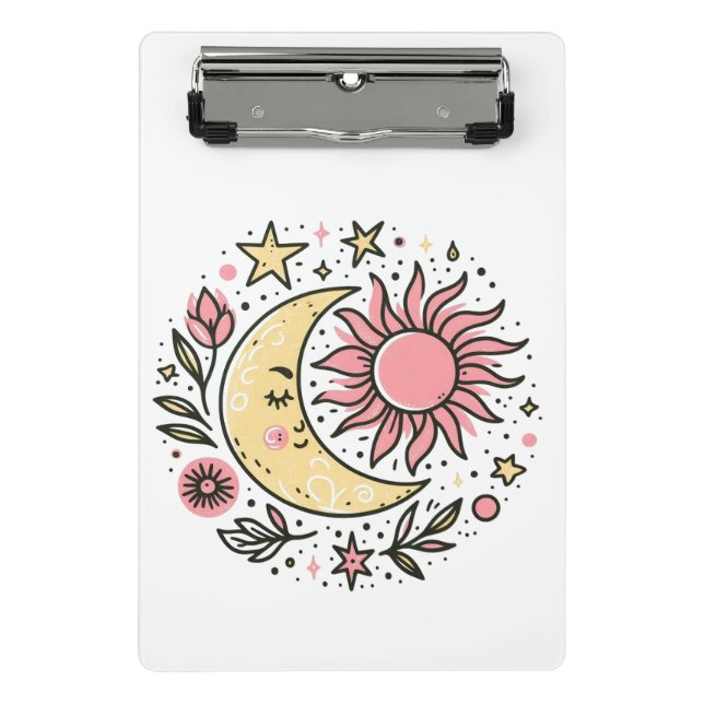 Sun Moon Blumenrosa Gelb Zodiac Astrologisch Mini Klemmbrett (Vorderseite)
