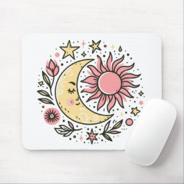 Sun Moon Blumenrosa Gelb Zodiac Astrologisch Mousepad