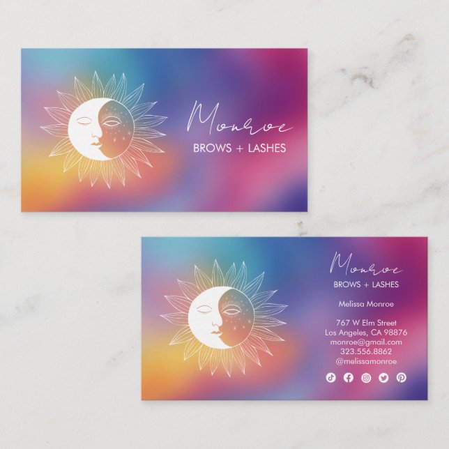 Sun & Moon Boho Line Art Chic Rainbow Social Icons Visitenkarte (Vorne/Hinten)