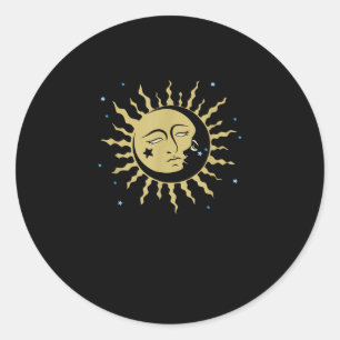 Sun Moon mit 90ern Hexenwhimsigoth Ästhetik Runder Aufkleber