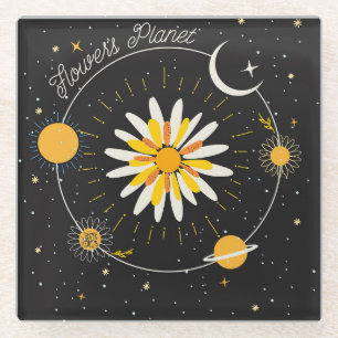 Sun Moon Planets: Graphic Floral Art Glasuntersetzer