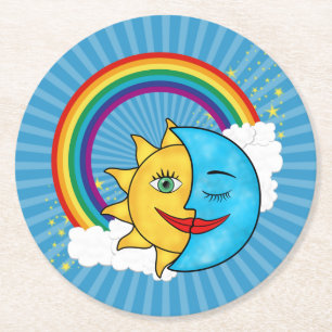 Sun Moon Rainboow Celestial Thema Runder Pappuntersetzer