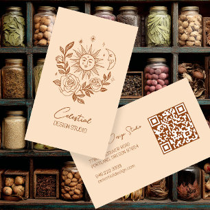 Sun Moon & Rose Magical Boho Botanischer CUSTOM QR Visitenkarte