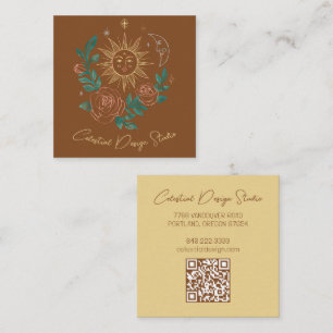 Sun Moon & Rose Magical Boho Earthy CUSTOM QR Quadratische Visitenkarte