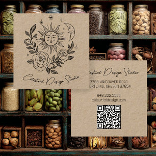 Sun Moon & Rose Magical Boho KRAFT CUSTOM QR Quadratische Visitenkarte