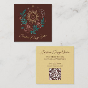Sun Moon & Rose Magische Boho Farbenfrohe CUSTOM Q Quadratische Visitenkarte