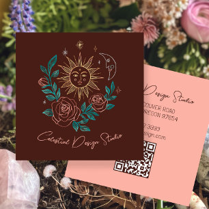 Sun Moon & Rose Magische Boho Farbenfrohe CUSTOM Q Quadratische Visitenkarte