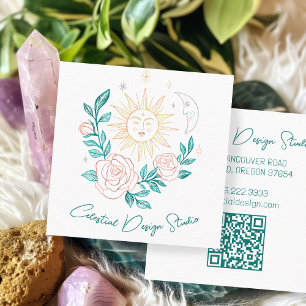 Sun Moon & Rose Magische Boho Farbenfrohe CUSTOM Q Quadratische Visitenkarte